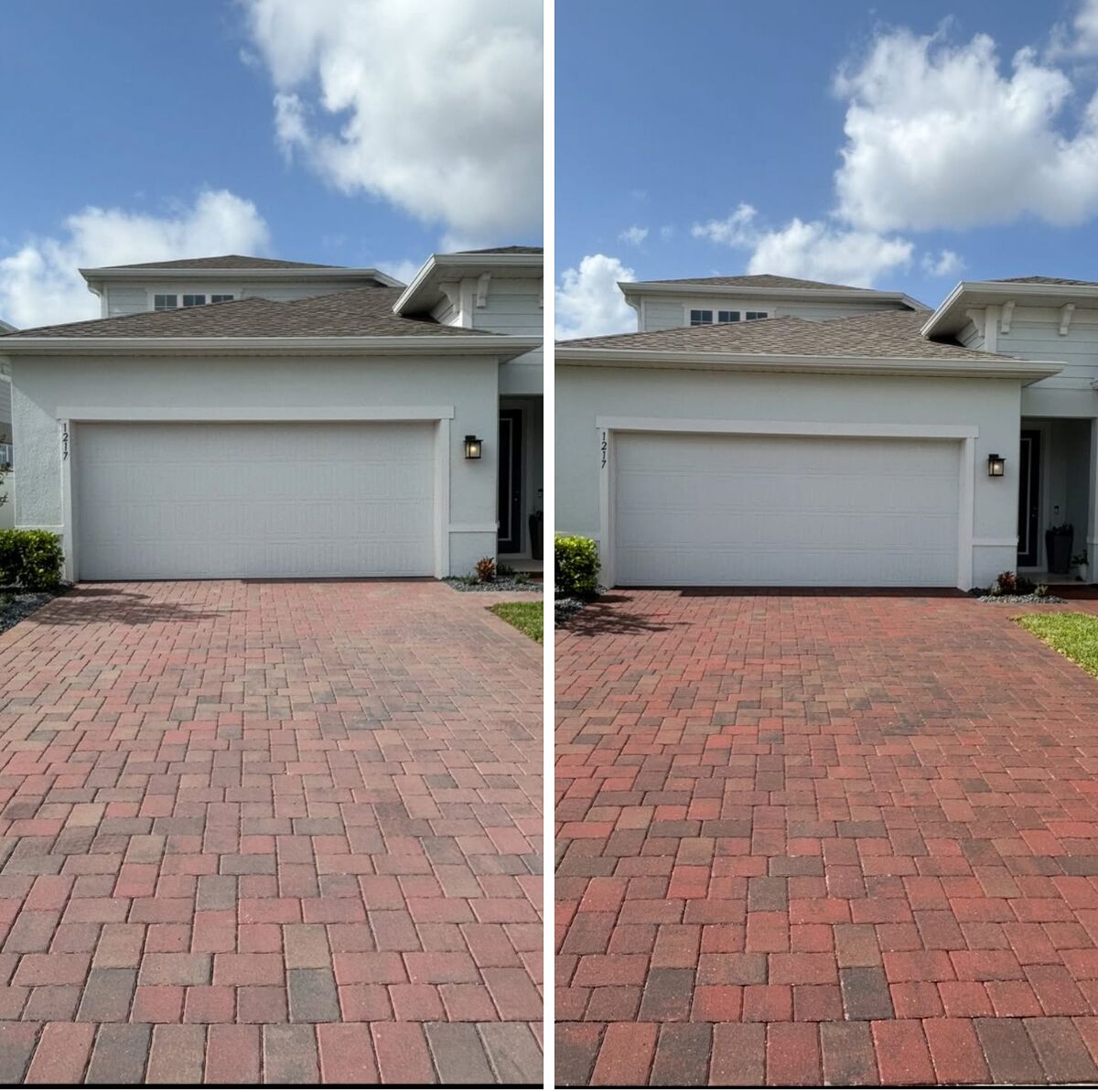 Brick paver driveway cleaning before and after